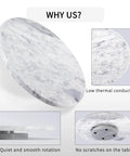 Close-up of 12 inch marble lazy susan turntable made from natural marble, highlighting smooth surface and edges.