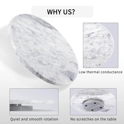 Close-up of 12 inch marble lazy susan turntable made from natural marble, highlighting smooth surface and edges.