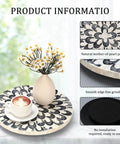 12 inch mother of pearl lazy susan turntable with floral pattern, decorative wooden rotating tray with coffee and flowers.