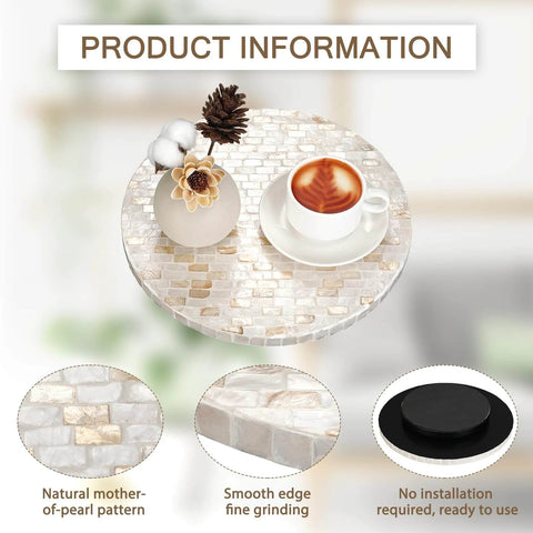12 inch mother of pearl lazy susan turntable with marble pattern showcasing natural design, decorative tray for kitchen use.