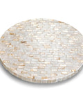 12 inch mother of pearl lazy susan turntable with marble pattern, decorative wooden rotating tray top view.