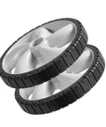 12 Inch Rear Wheel Replacement for Arnold 490-324-0002, pair of 12x1.75 inch plastic lawn mower wheels with bar tread, close-up view