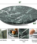 12 inch marble lazy susan turntable made from natural green marble, top view showing unique natural veins and smooth finish.