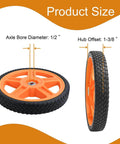 12 Inch Lawn Mower Wheels for Push Mowers, Plastic PU Wheels with Bolts & Nuts, 12x1-3/4 Size, 1/2 Inch Bore, side and front view