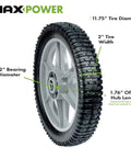 Industry Standard 12 Inch Replacement Plastic Spoked Wheel with Lug Tread, 11.75 Inch Actual Diameter, 1/2 Inch Ball Bearing, 1.76 Inch Hub