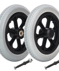 2 Pack 12 Inch Solid Plastic Spoked Wheelchair Replacement Wheels with Hard Rubber Tires, 0.5 Inch Shaft Aperture and 2.17 Inch Spacing