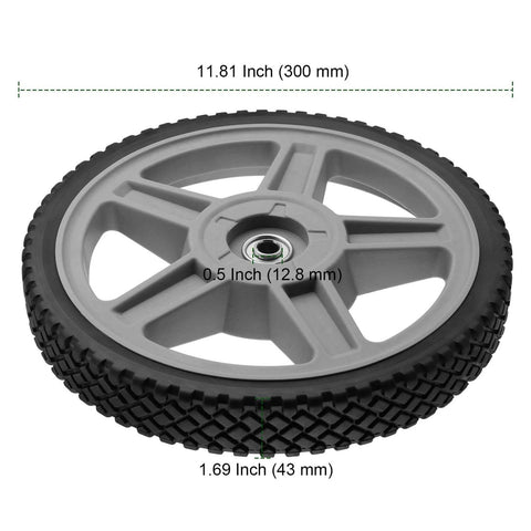 2 Pack 12 x 1.7 Inch Plastic Spoked Wheels with 1/2 Inch Axle Bore, Solid Diamond Tread Replacement Wheel for Hand Trucks