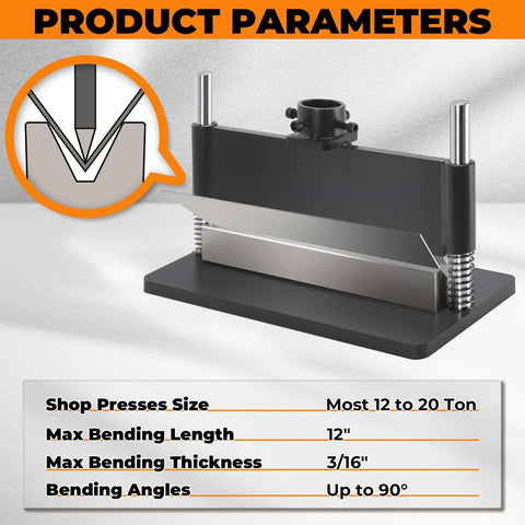 12 Inch Press Brake Attachment For 12 To 20 Ton Hydraulic Presses With Zero To Ninety Degree Adjustable Bend Features