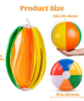 12-Pack 12“ Beach Balls - Bulk Classic Beachball Inflatable Swimming Pool Toys for Games Adults Kids Birthday Party Supplies Combo Set, Rainbow Color Blow Up Luau Decorations Favors Gifts (12") showing deflated and inflated sizes.