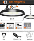 Easy installation of Eight Pack 200W LED High Bay Light UFO Style with 30000 Lumen 6000K Daylight, 12-inch size.