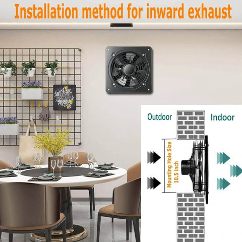 Installation method of 12 Inch Window Exhaust Ventilation Fan 720 CFM High Speed Wall Mounted Industrial Extractor with inward exhaust