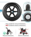 Diagram of a 12 Inch Wheelchair Wheels Replacement with tire details, suitable for manual wheelchairs, not for electric ones.