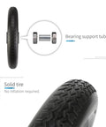 Close-up of 12 Inch Wheelchair Wheels Replacement 12 1/2 x 2 1/4 inch solid tire, showing tread and bearing support tube.