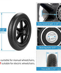 12 Inch Wheelchair Wheels Replacement with measurements; 11.8-inch wheel, 2.18-inch axle length, 0.47-inch bearing hole, solid tire for manual chairs.