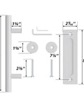 Diagram of 12 Inch White Heavy Duty Barn Door Handles Sliding Barn Door Pull Handle set with dimensions and mounting hardware.