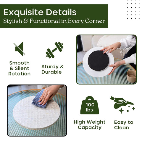 12 inch white capiz lazy susan turntable centerpiece with smooth rotation and easy cleaning features.