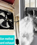 12 Inch Window Exhaust Ventilation Fan 720 CFM High Speed Wall Mounted Industrial Extractor installed for outward exhaust