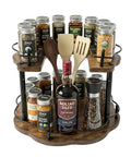 12 Inch Wood Lazy Susan Organizer for Cabinet With Double Layer Rotating Design and Plum Blossom Shape, holding spices and bottles