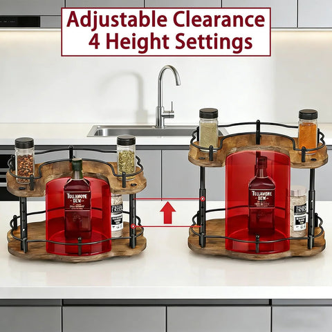 12 Inch Wood Lazy Susan Organizer for Cabinet With Double Layer Rotating Design and Plum Blossom Shape, adjustable shelves