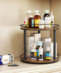 12.2 Inch Wood Lazy Susan Turntable Organizer With Two Tiers For Cabinet Kitchen Countertop Pantry And Bathroom Storage