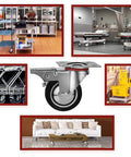 12 Pack 3 Inch Swivel Caster Wheels with dual locking brakes on furniture and carts in various settings.