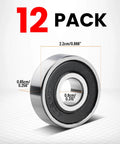 Pack of 12 608-2RS sealed ball bearings 8x22x7mm in steel showing dimensions and deep groove design