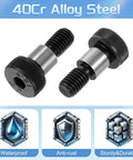 Two black alloy steel shoulder bolts with 10mm shoulders and M8 thread; knurled heads