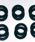 12-Pack Black Rubber Seals for 608 Skate Bearings arranged in groups, showcasing the rubber material and circular design.