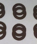 12-Pack Brown Rubber Seals for 608 Skate Bearings arranged on a flat surface, showcasing their size and design.