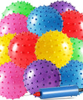 12 Pack Bouncy Ball Knobby Massage Ball, 5" Spiky Sensory Toy for Kids & Adults with pump, assorted colors.