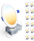 12 Pack 6 Inch LED Recessed Ceiling Light Dimmable 2700K 5000K 5CCT 1200LM 12W 120V Canless Wafer Downlight displayed.