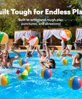 Group playing in pool with 12-Pack 12" Beach Balls - Bulk Classic Beachball Inflatable Swimming Pool Toys for Games Adults Kids Birthday Party Supplies Combo Set, Rainbow Color Blow Up Luau Decorations Favors Gifts (12")
