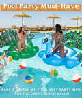 People enjoying pool floaties with rainbow beach balls, 12-Pack 12“ Beach Balls - Bulk Classic Beachball Inflatable Swimming Pool Toys