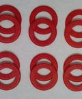 12-Pack Red Rubber Seals for 608 Skate Bearings arranged in a circular layout on a white background.