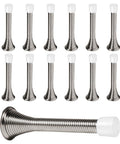 Pack Of 12 Spring Door Stops Flexible Heavy Duty Door Stoppers With Rust Proof Screws And Rubber Bumper Tips Satin Nickel Finish