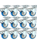 12 Pack 2 Inch Brake Caster Wheels With Swivel Plate Casters In Blue Polyurethane Locking Brakes 50mm Plate 33mm Hole Center 6mm Axle Heavy Duty Swivel Castors For Furniture Carts Equipment And Industrial DIY Use