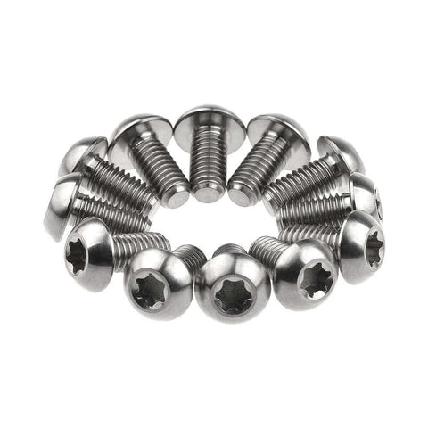 12 Pcs M5x10 Titanium Torx Bolts for Bicycle Disc Brake Rotors with T25 Torx Head, featuring natural titanium finish.