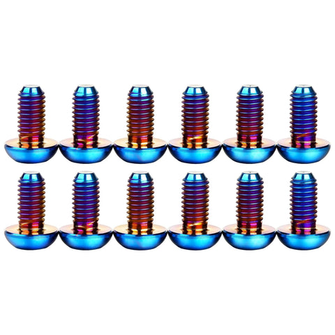 12 Pcs M5x10 Titanium Torx Bolts for Bicycle Disc Brake Rotors showing a burnt blue finish and T25 Torx head design.