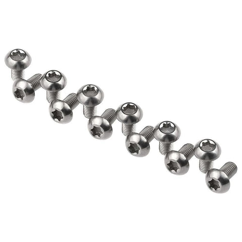 12 Pcs M5x10 Titanium Torx Bolts for Bicycle Disc Brake Rotors arranged in a line, showcasing T25 Torx head and titanium finish.