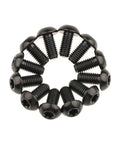 12 Pcs M5x10 Titanium Torx Bolts for Bicycle Disc Brake Rotors arranged in a circle, featuring T25 Torx head and black finish.