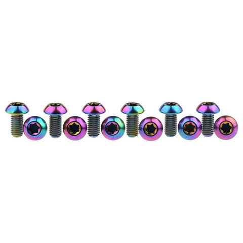 12 Pcs M5x10 Titanium Torx Bolts for Bicycle Disc Brake Rotors featuring T25 Torx Head and colorful finish.