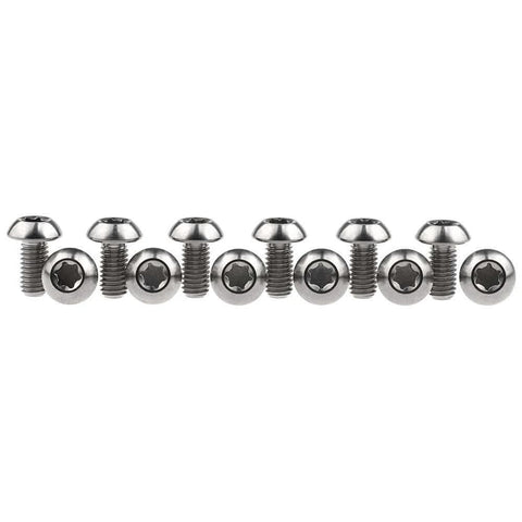 12 Pcs M5x10 Titanium Torx Bolts for Bicycle Disc Brake Rotors in a row, featuring T25 Torx head and natural titanium finish.