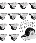 12 Pieces Fixed Caster Wheels Set With One Inch Diameter Caster Wheels And Metal Top TPE Rubber Low Profile Rollers For Furniture Rolling Cabinets Trundle Beds And Drawers With Screws For Easy Installation.