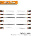 Twelve needle files from Twenty Five Piece Metal File Set With T12 Drop Forged Alloy Steel for woodworking and metalworking.