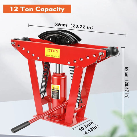 12 Ton Hydraulic Pipe Bender With Six Dies For Copper Steel And Iron Tubing Half Inch To Two Inch Adjustable 90 To 180 Degree Bends