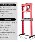 ✝️ 12 Ton Hydraulic Shop Press with Plate, Adjustable H-Frame Garage Floor Hydraulic Benchtop Press specifications and dimensions