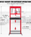 12 Ton Hydraulic Shop Press with Plate, Adjustable H-Frame Garage Floor, illustrating height adjustments, for Car Repair Garage replacement.