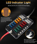 12 Way Fuse Block With LED Indicator For 12V Marine Auto Boat RV And More, Beefy Waterproof Fuse Panel With 36 Blade Fuses