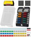 12 Way Fuse Block With LED Indicator For 12V Marine Auto Boat RV And More, Beefy Waterproof Fuse Panel With 36 Blade Fuses shown with components