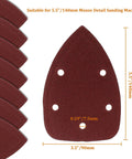 120 Grit Mouse Detail Sander Sandpaper 50 Pcs 5 Hole Hook And Loop 140mm Sheets showing measurements and design